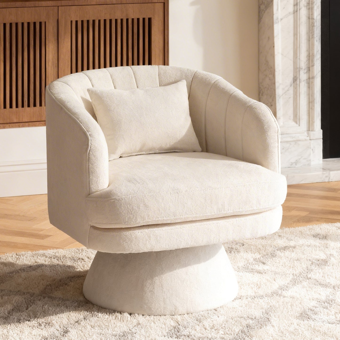 CRERIYO 360° Swivel Accent Chair with Armrest,  Upholstered Barrel Chair with Three Pillow for Living Room, Bedroom
