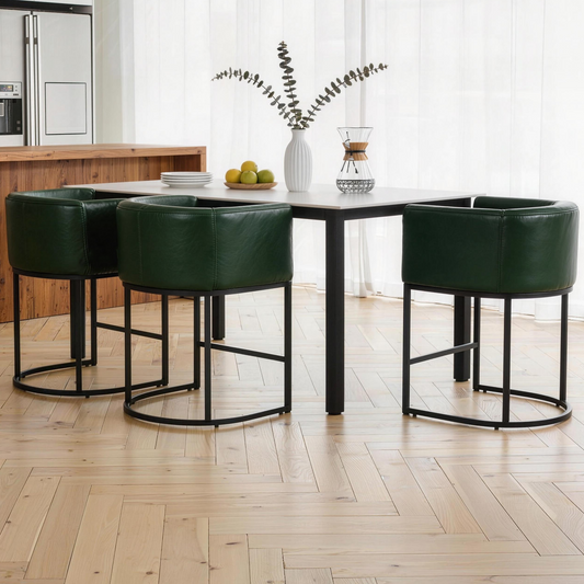ClinQ 26" Counter Height Bar Stools Set of 3, PU Leather Barrel Bar Chairs with Back and Arms for Kitchen Island