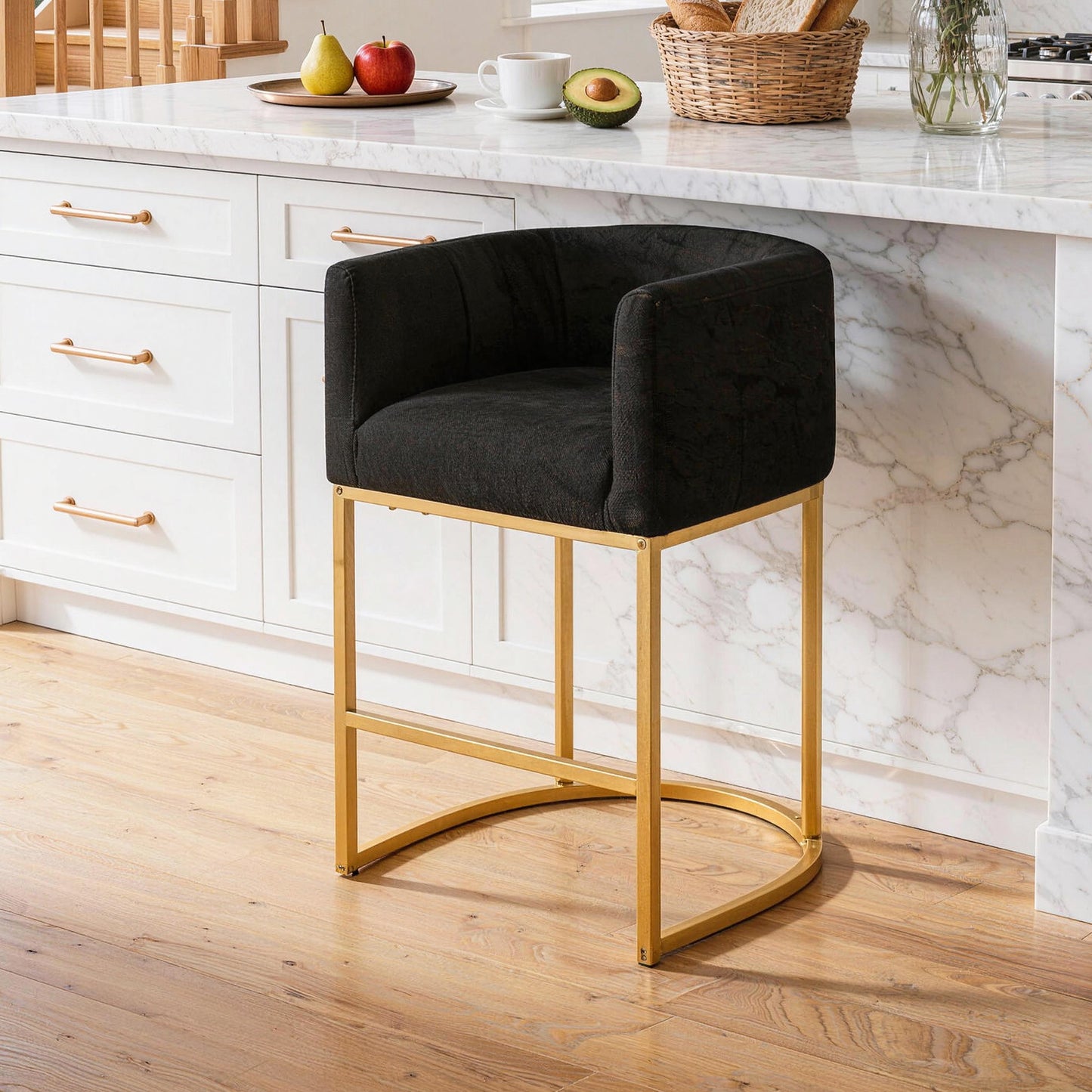 27 in Counter Height Bar Stools, Fabric Upholstered Modern Barrel Accent Stools with Metal Frame