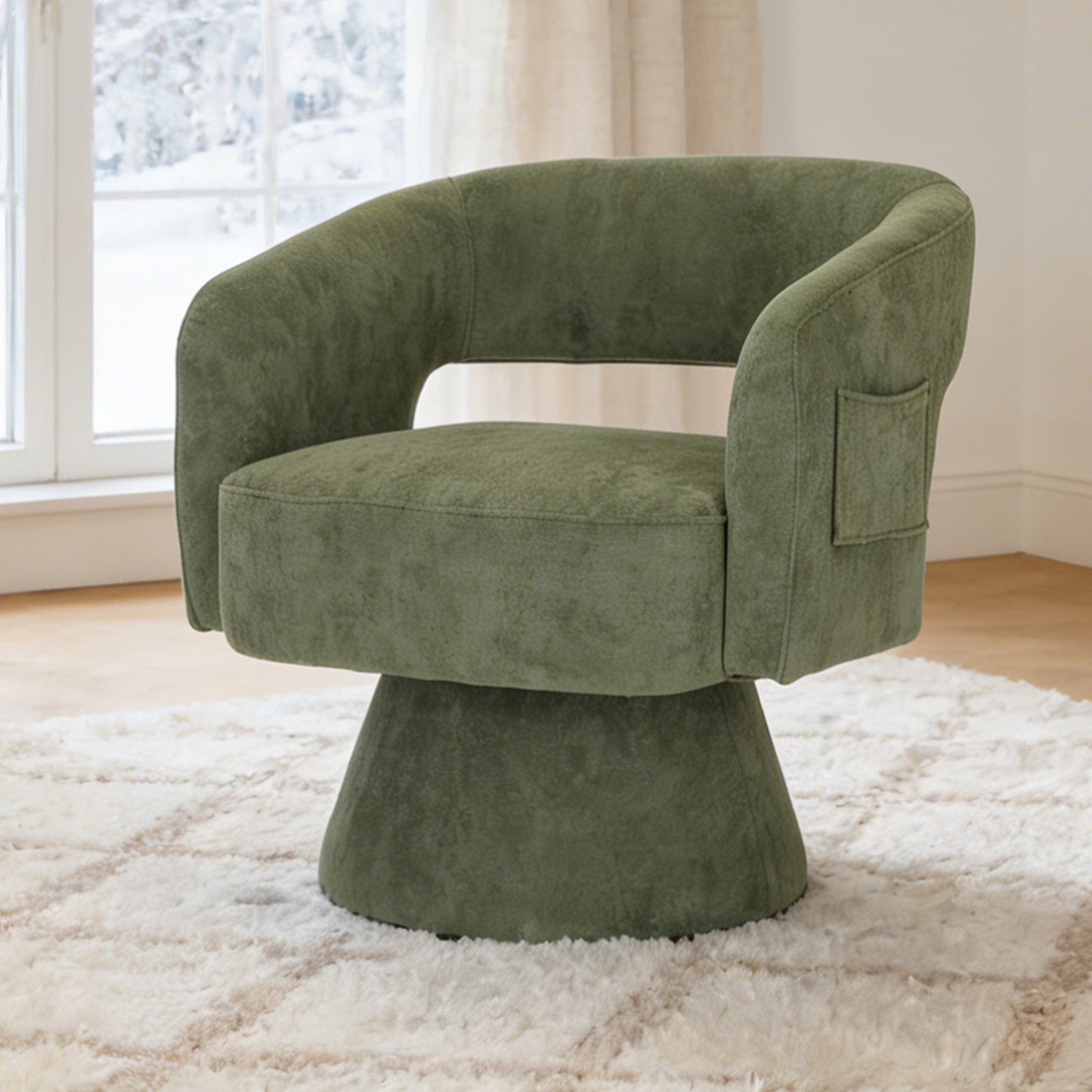 CRERIYO 360° Swivel Accent Chair with Armrest,  Upholstered Barrel Chair with Three Pillow for Living Room, Bedroom
