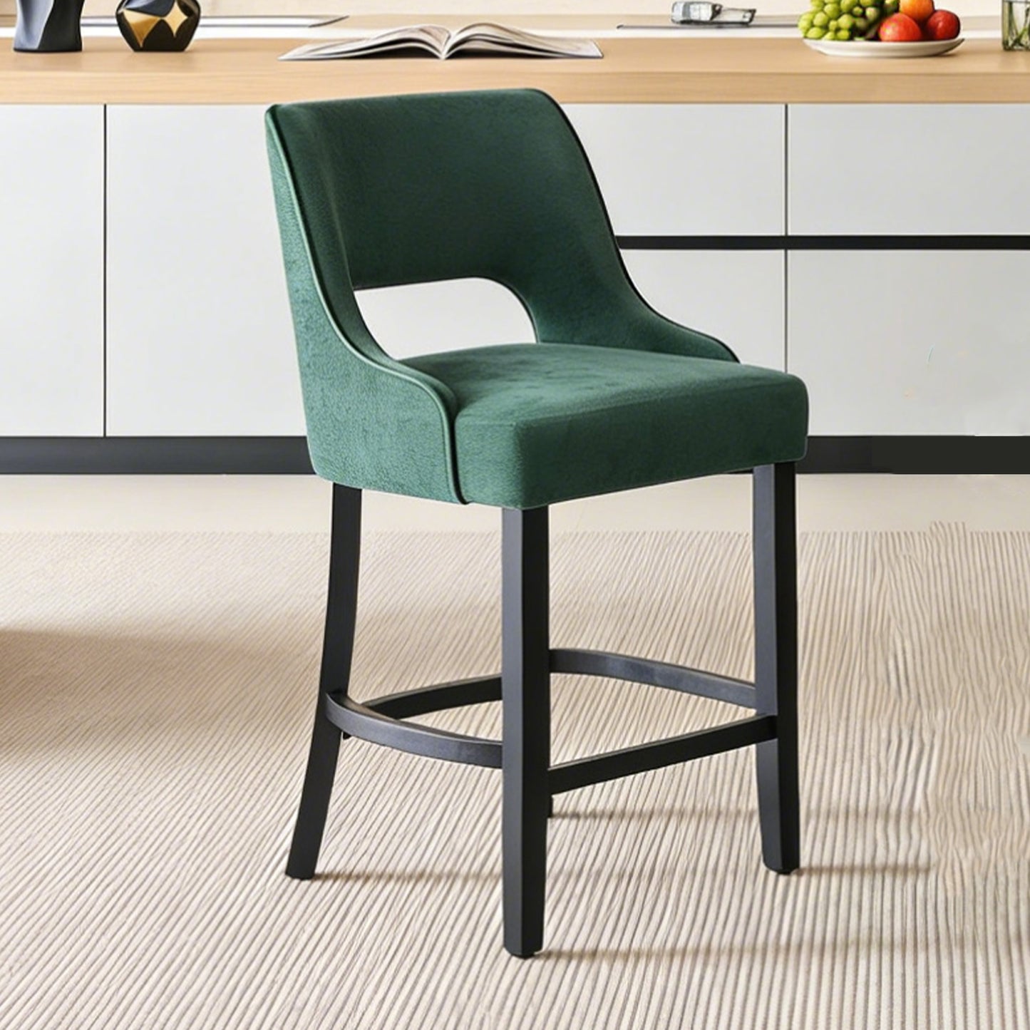 27" Counter Height Bar Stools,  Upholstered Bar Stools With Black Curved Footrest， Modern Counter Stools with Back for Kitchen Island