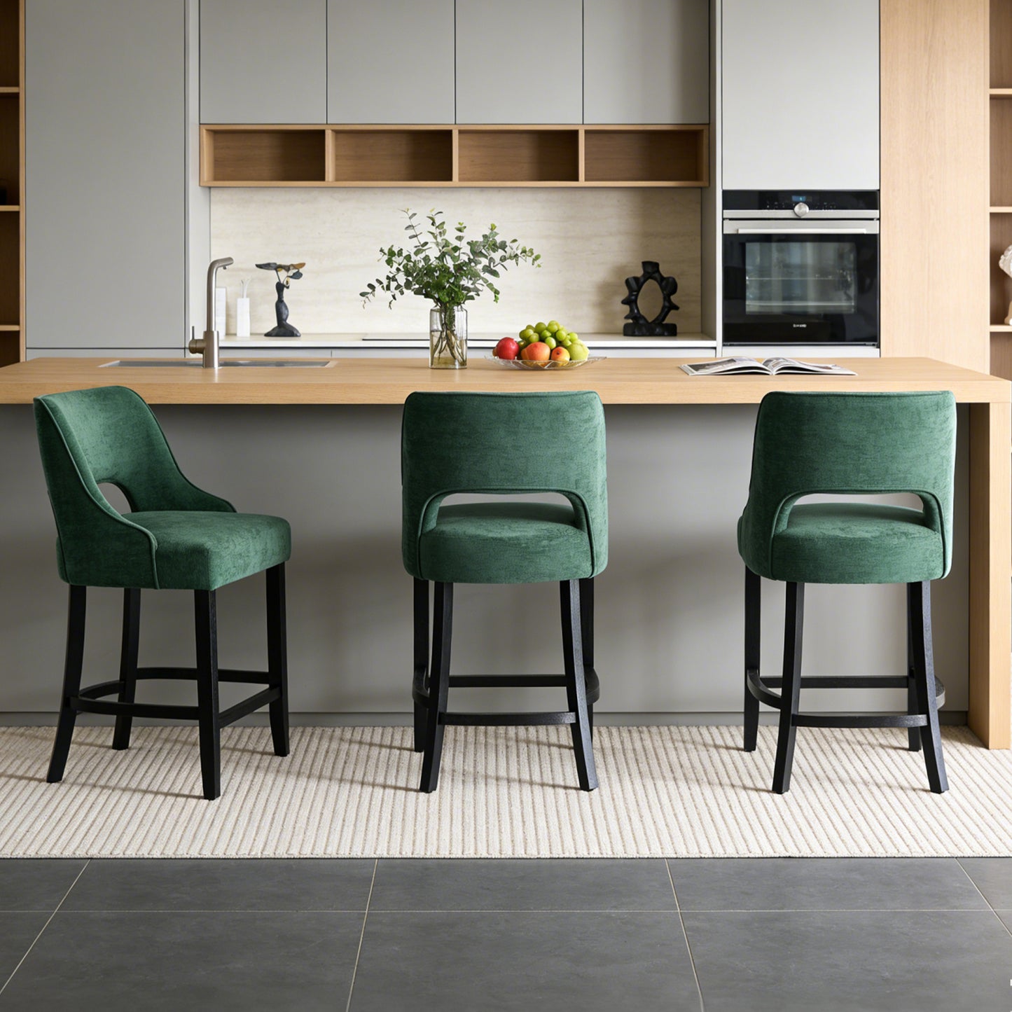 27" Counter Height Bar Stools,  Upholstered Bar Stools With Black Curved Footrest， Modern Counter Stools with Back for Kitchen Island