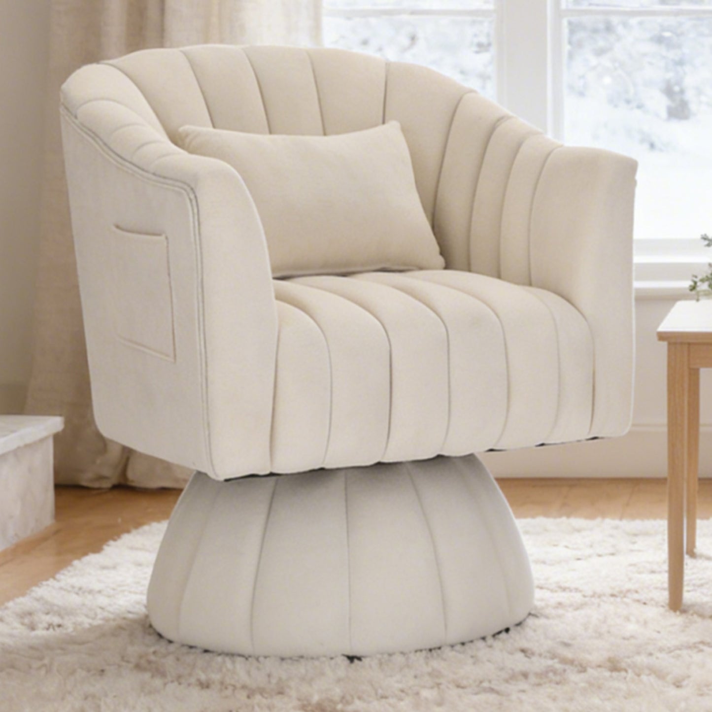 CRERIYO 360° Swivel Accent Chair with Armrest,  Upholstered Barrel Chair with Three Pillow for Living Room, Bedroom