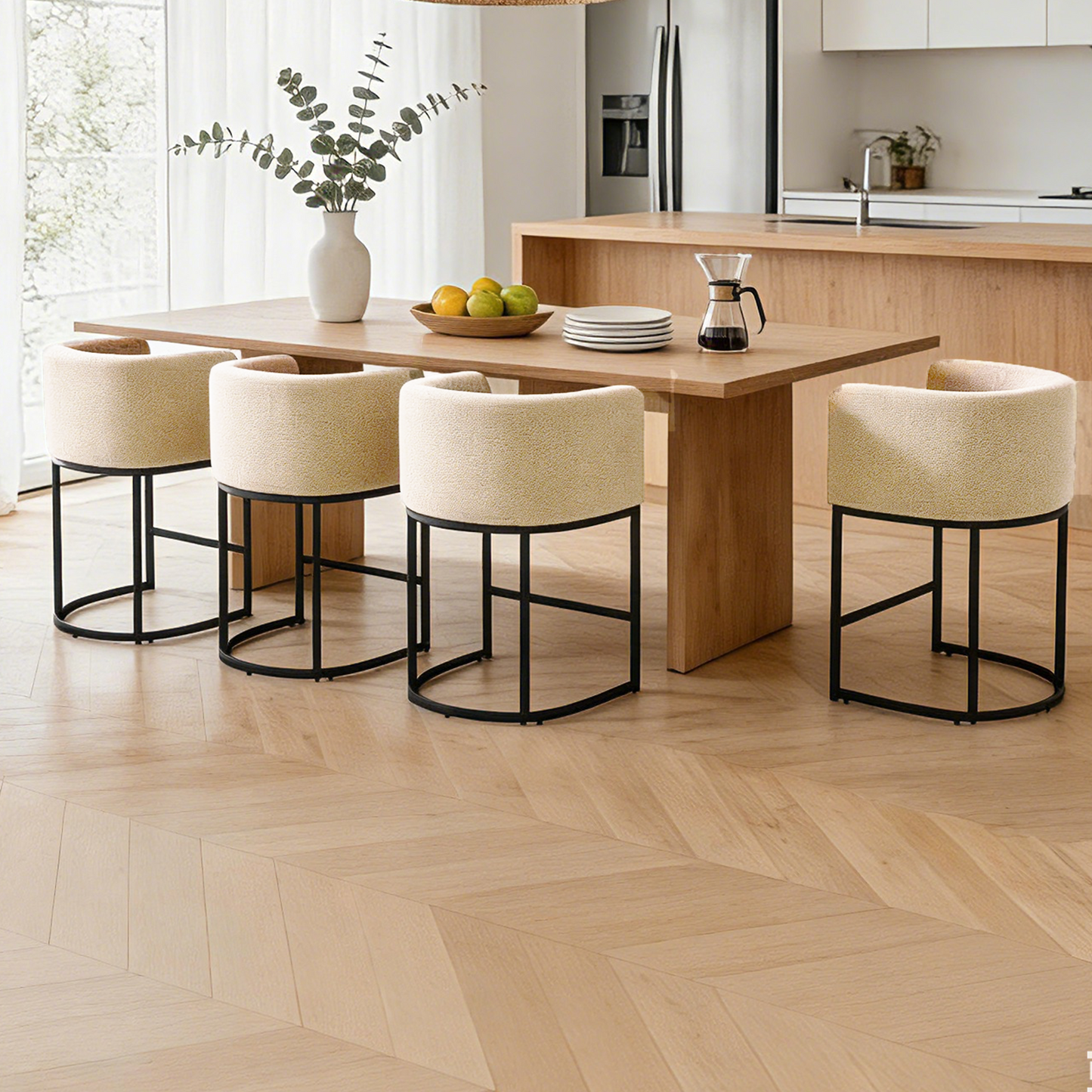 FANCROU 26" H Counter Height Bar Stools Set of 1, Fabric Barrel Stools with Back and Arms