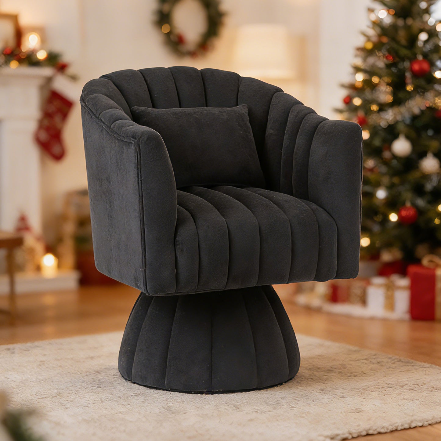 CRERIYO 360° Swivel Accent Chair with Armrest,  Upholstered Barrel Chair with Three Pillow for Living Room, Bedroom