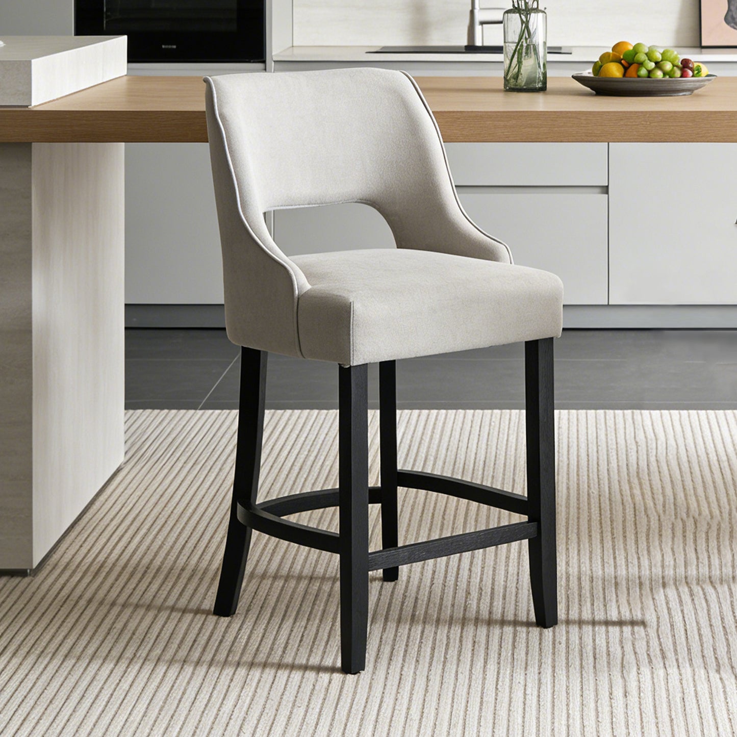 27" Counter Height Bar Stools,  Upholstered Bar Stools With Black Curved Footrest， Modern Counter Stools with Back for Kitchen Island