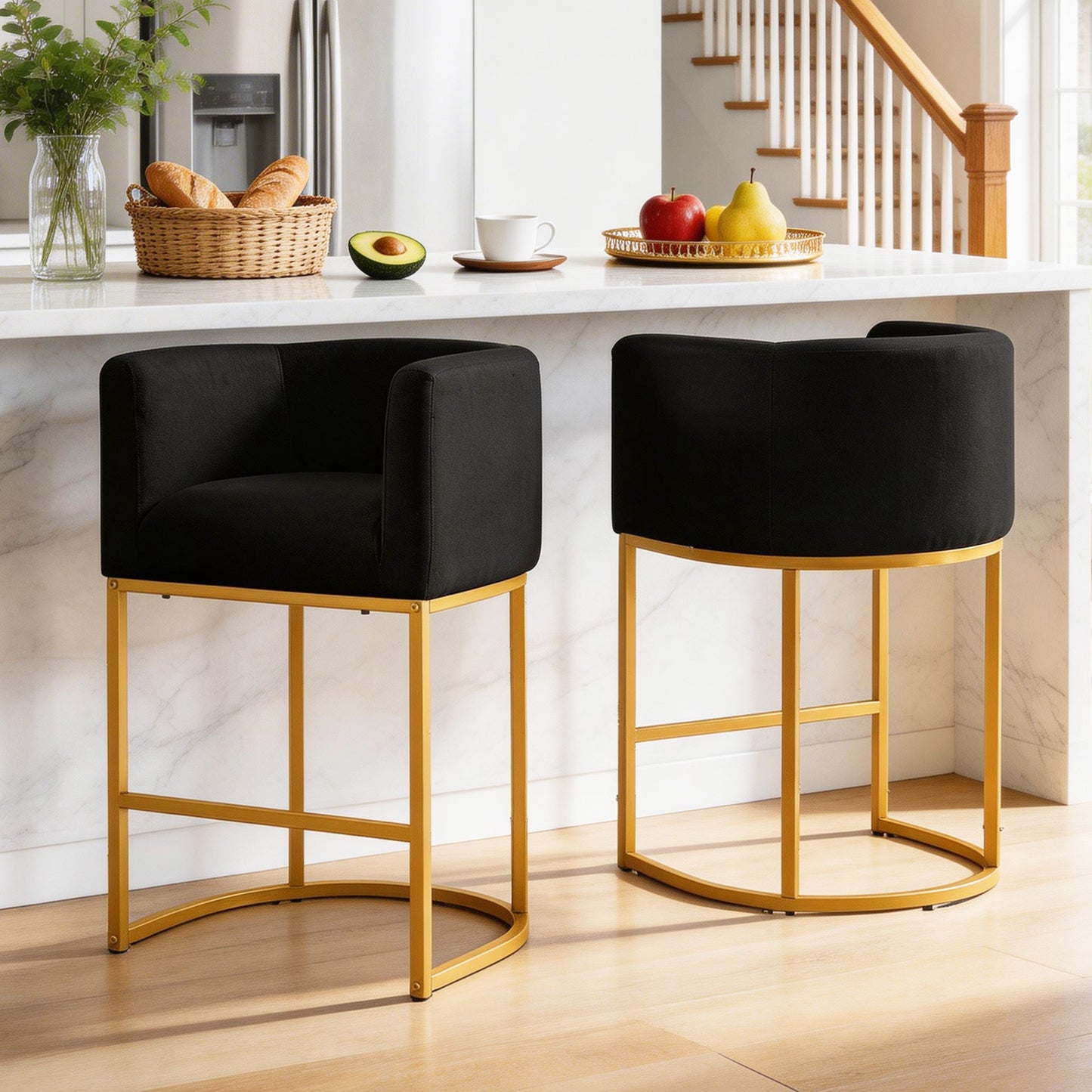 27 in Counter Height Bar Stools, Fabric Upholstered Modern Barrel Accent Stools with Metal Frame