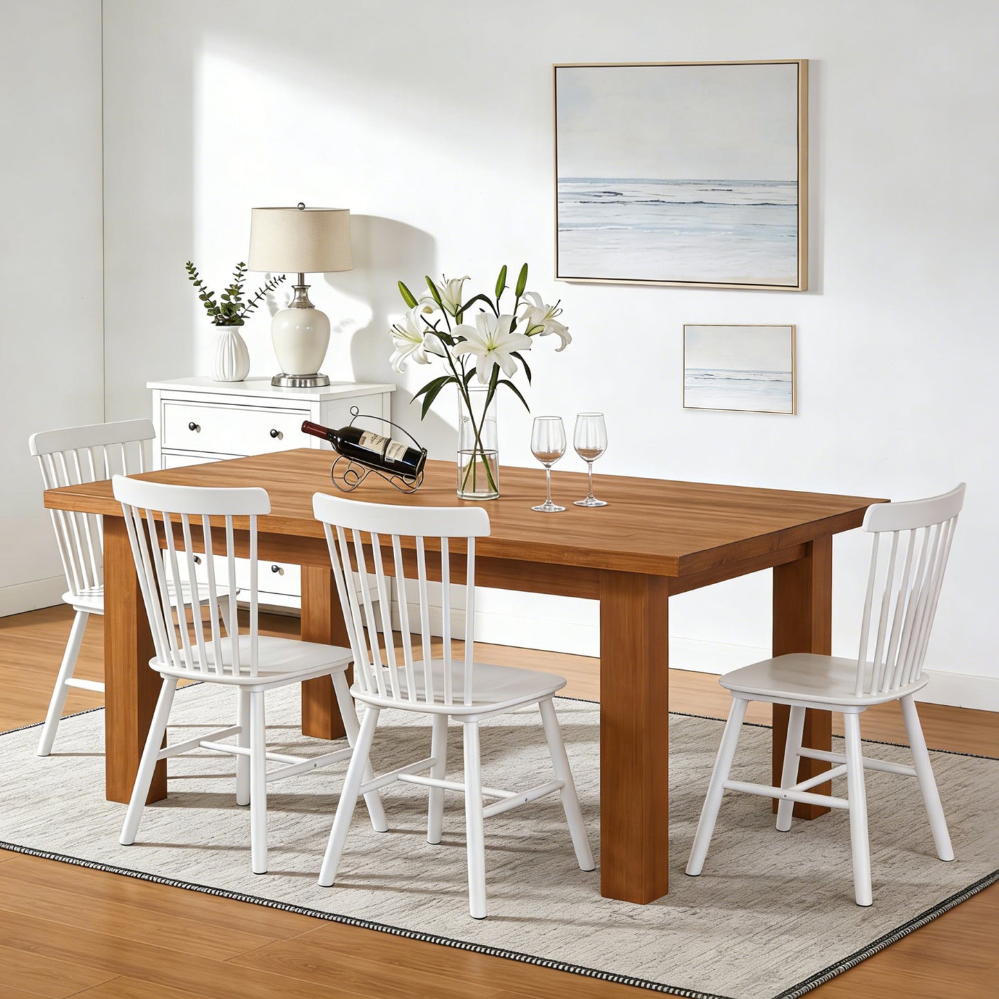 ClinQ Wooden Windsor Dining Chair Set of 2, Spindle Back, Armless, Farmhouse Kitchen and Dining Room Seating