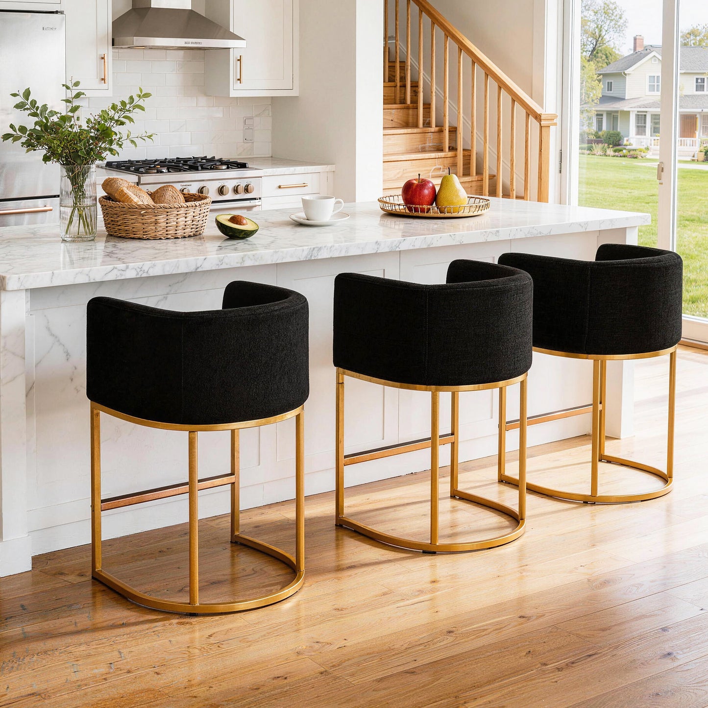 27 in Counter Height Bar Stools, Fabric Upholstered Modern Barrel Accent Stools with Metal Frame