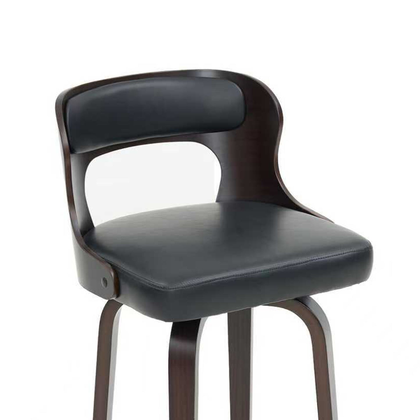 27 inch Swivel Counter Height Bar Stools, PU Leather Seat with Bentwood Legs and Metal Silver Ring for Kitchen Island