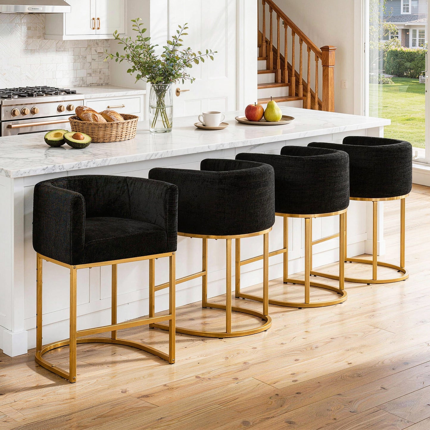 27 in Counter Height Bar Stools, Fabric Upholstered Modern Barrel Accent Stools with Metal Frame