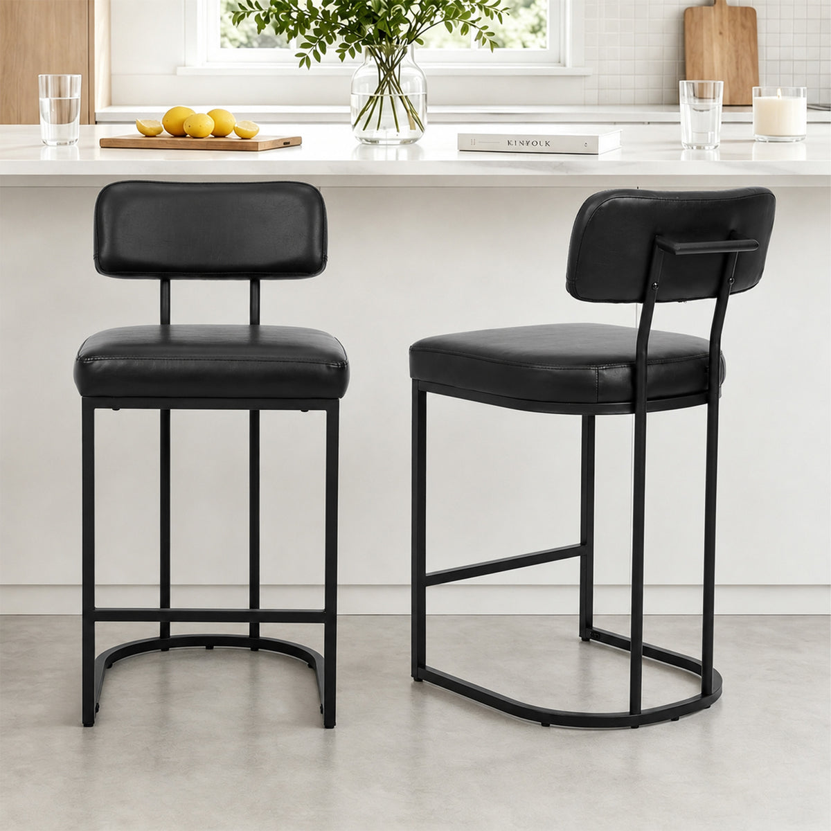 ClinQ Modern Bar Stool Set of 1, Upholstered Counter Height Bar Chair with Sturdy Metal Frame and Backrest for Kitchen Island