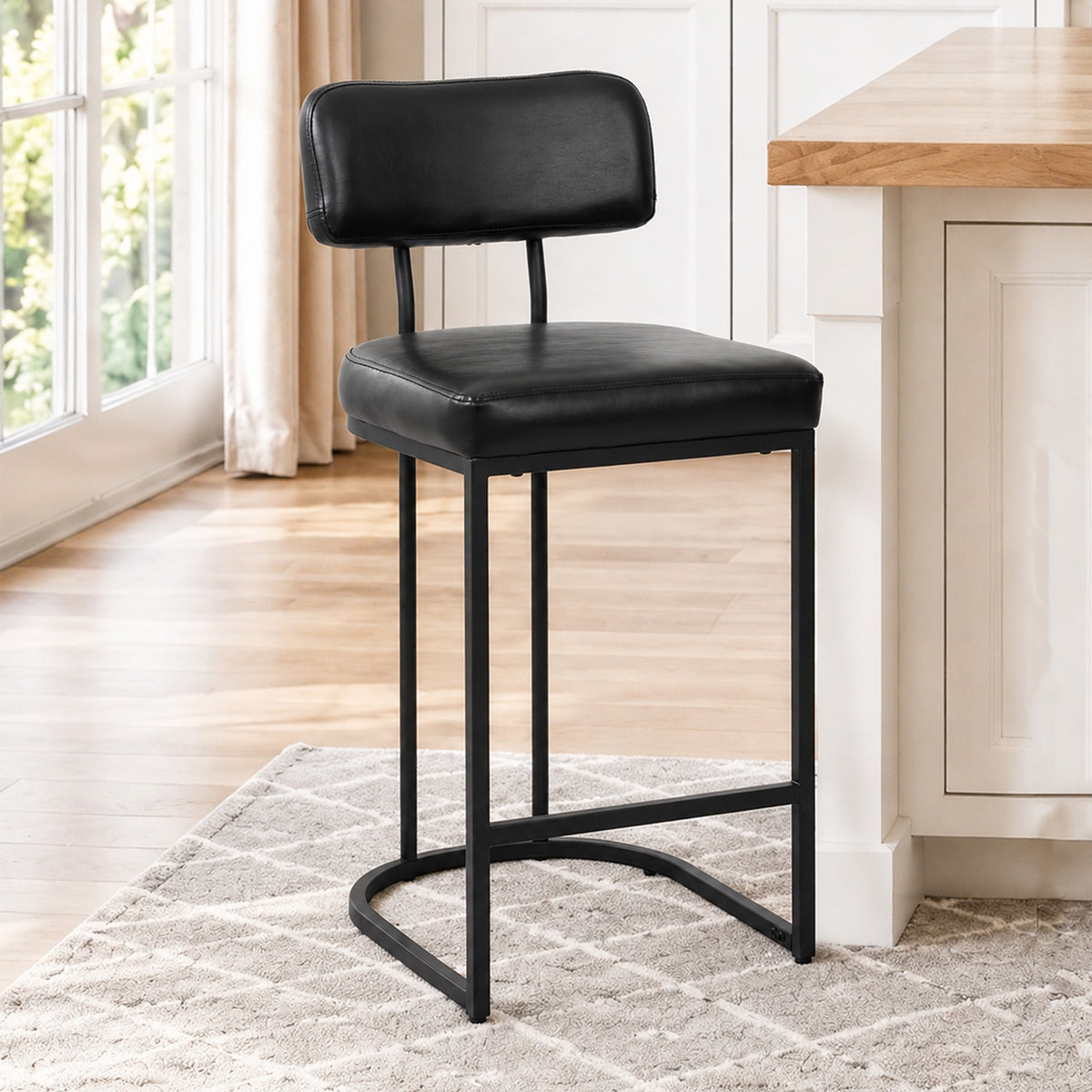 CRERIYO Counter Height Bar Stool Set of 1, Upholstered Kitchen Island Chair with Thick Padded Seats, Backrests and Sturdy Metal Frame