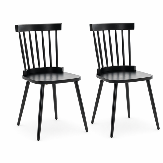 Fancrou Farmhouse Windsor Dining Chairs Set of 4, Spindle Back Wood Chairs for Kitchen and Living Room, Country Style Restaurant Seating, Black
