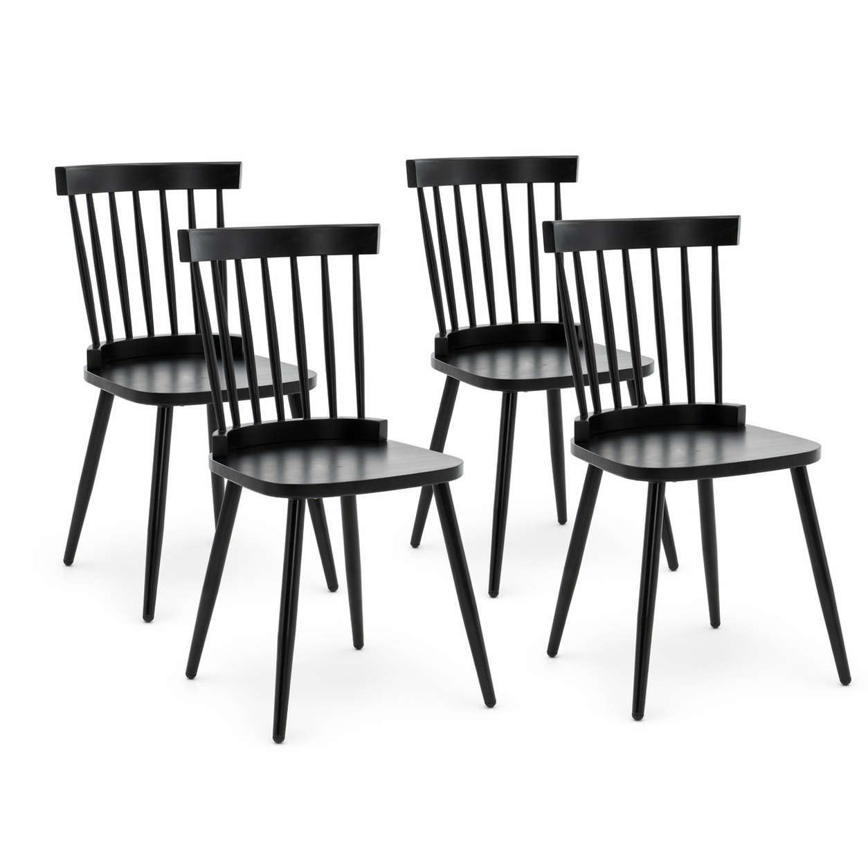 Fancrou Farmhouse Windsor Dining Chairs Set of 4, Spindle Back Wood Chairs for Kitchen and Living Room, Country Style Restaurant Seating, Black