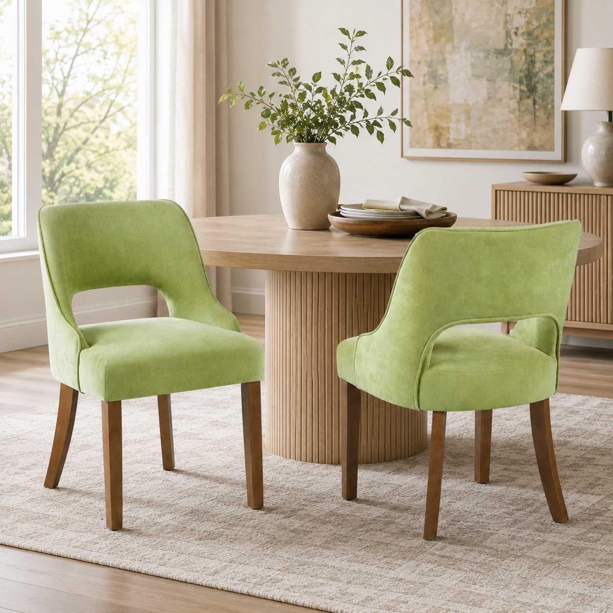 CRERIYO Upholstered Dining Chair, Linen Fabric Seat with Wood Legs and Cutout Back, Modern Armless Kitchen Dining Room Furniture, Linen