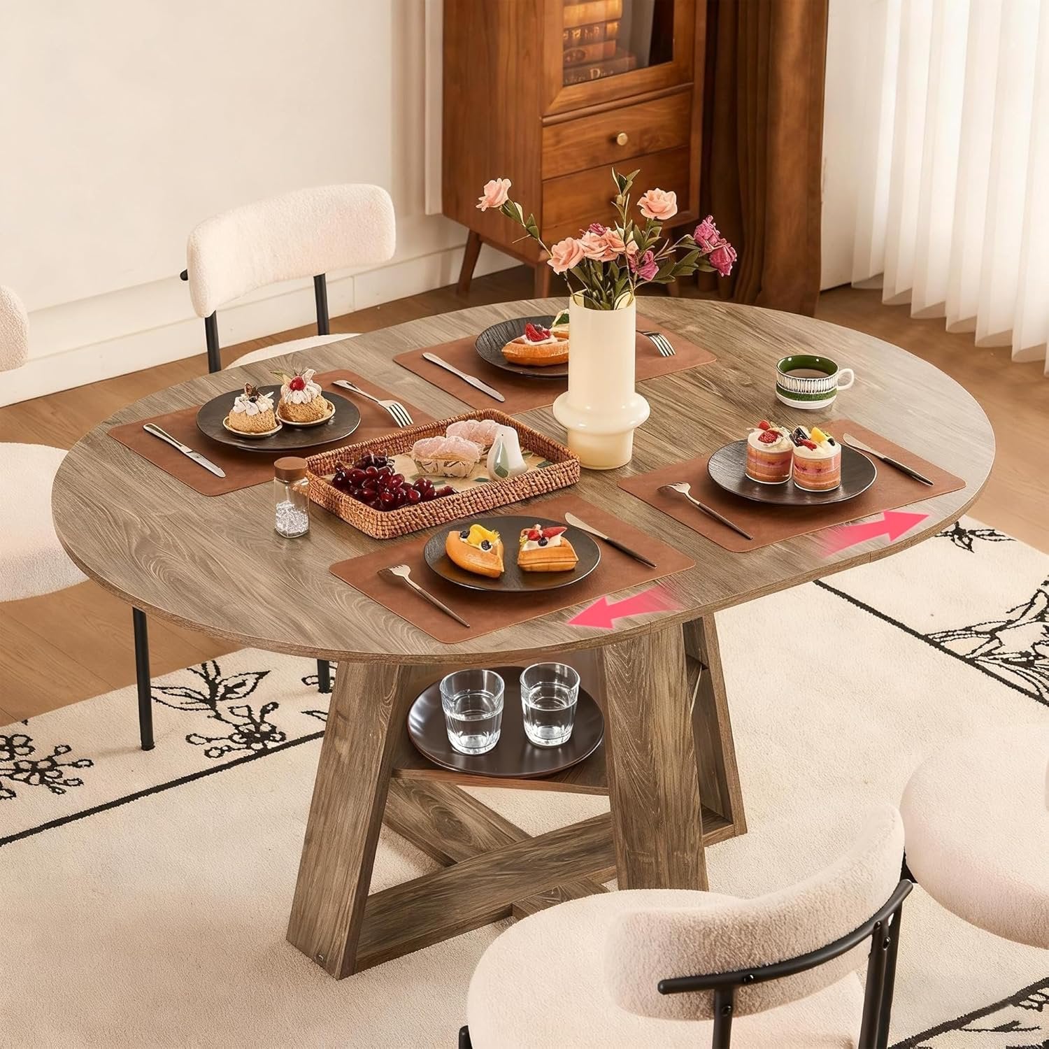 Fancrou 43.3-59in Extendable Round-Oval Dining Table Set for 4-6