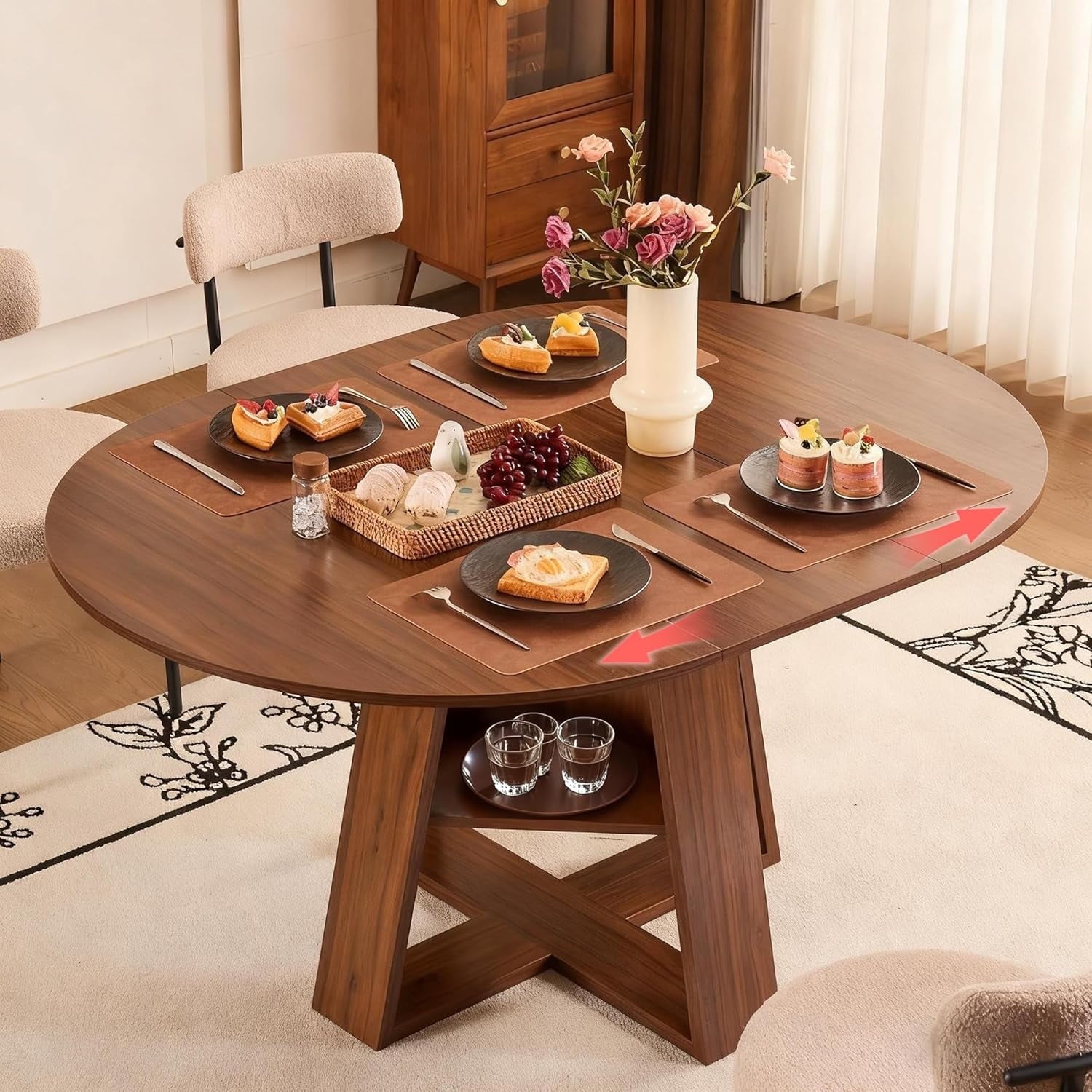 Fancrou 43.3-59in Extendable Round-Oval Dining Table Set for 4-6