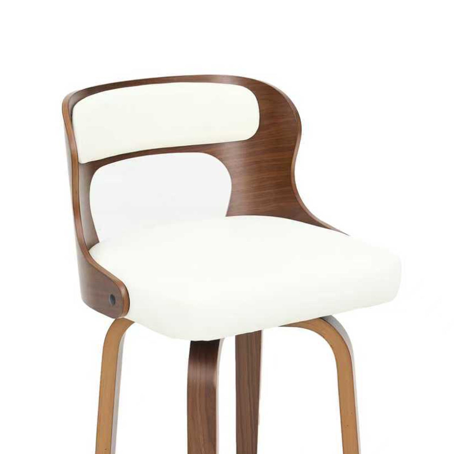 27 inch Swivel Counter Height Bar Stools, PU Leather Seat with Bentwood Legs and Metal Silver Ring for Kitchen Island