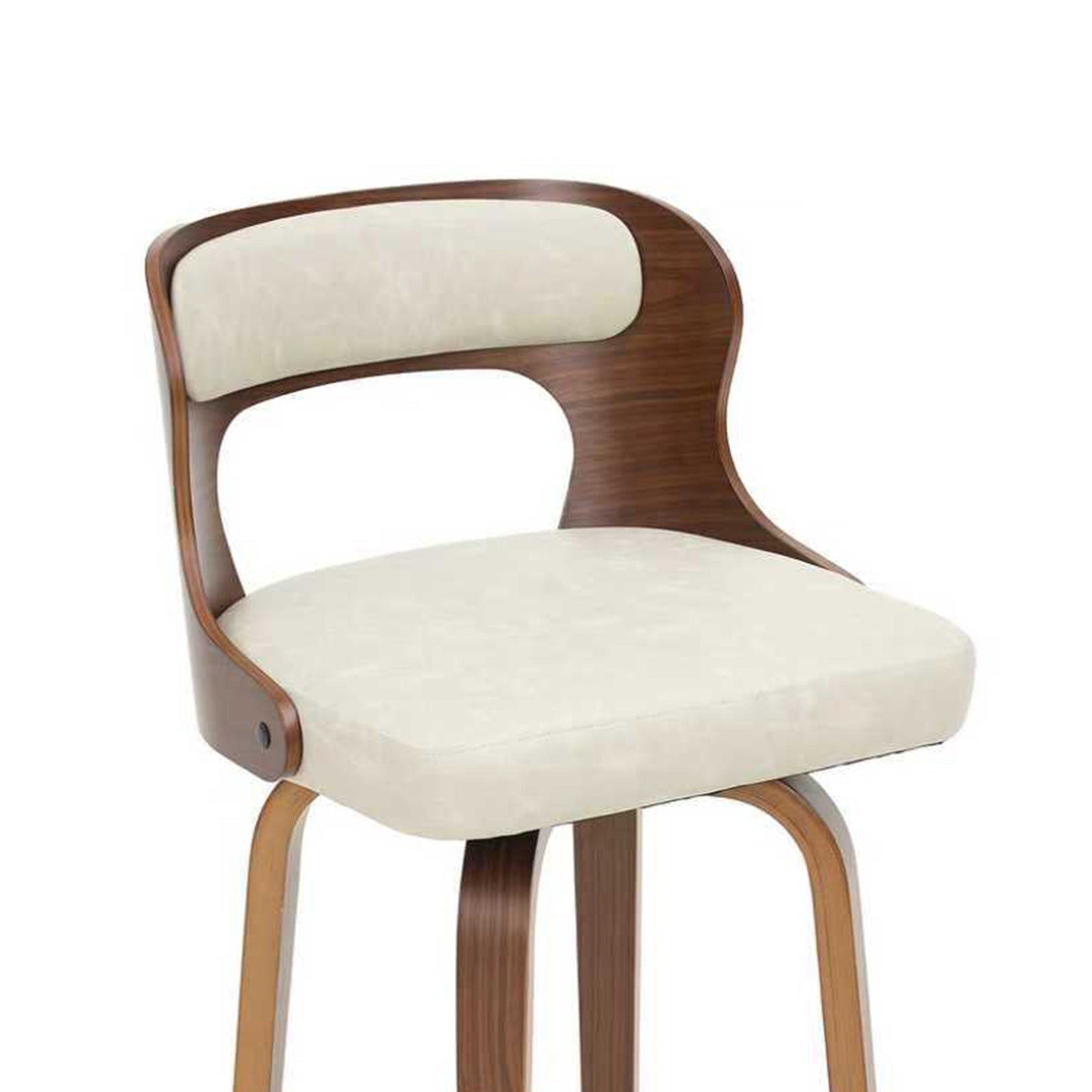 27 inch Swivel Counter Height Bar Stools, PU Leather Seat with Bentwood Legs and Metal Silver Ring for Kitchen Island